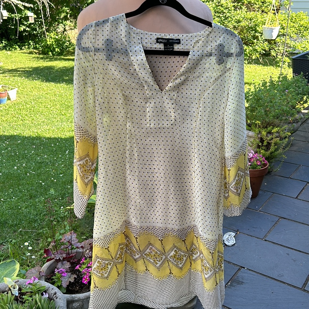 Hale Bob Yellow and Brown Sheer Tunic Sz Small